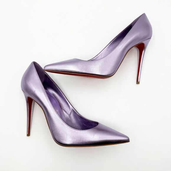 Christian Louboutin Kate 100 Metallic Leather Purple Heels EU 40 US 10 Pumps - Picture 9 of 13